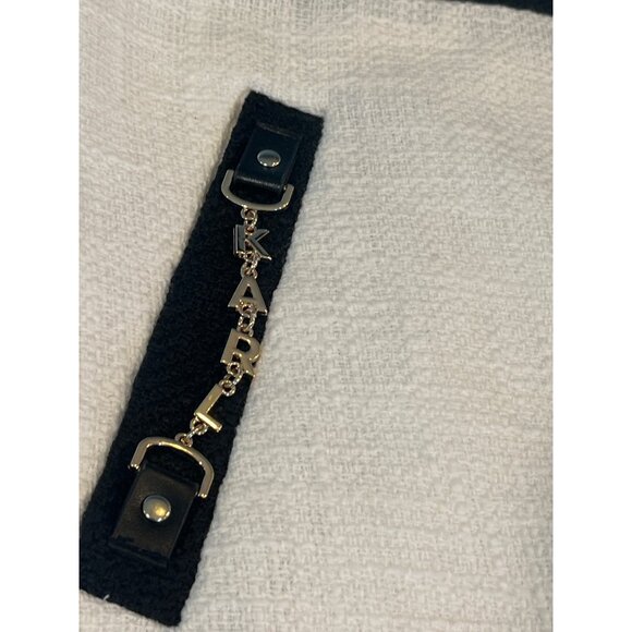 Karl Lagerfeld Paris Womens White & Black Mini Skirt W/ Gold Charm Accents Size - Picture 2 of 7